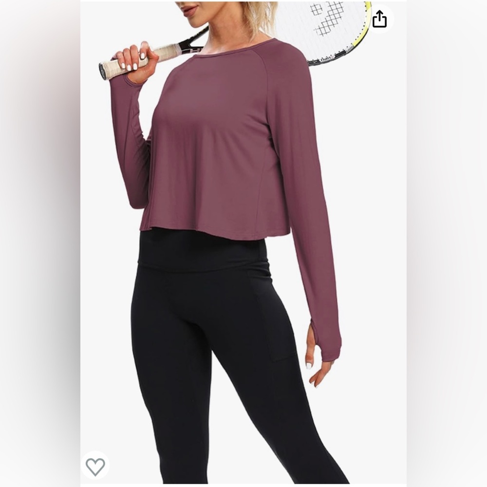 Cute Mauve Long Sleeve Workout Athletic Yoga Gym Crop Top- size S